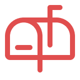 Red outline icon of a mailbox with its flag up.